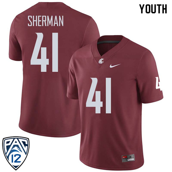 Youth #41 Dillon Sherman Washington State Cougars College Football Jerseys Sale-Crimson